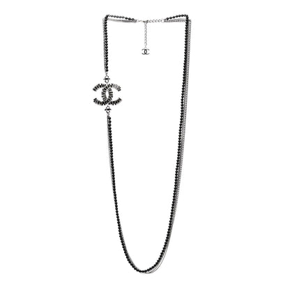 Chanel Crystal Baguette CC Multi Strand Long Necklace Silver Black 3 of 7