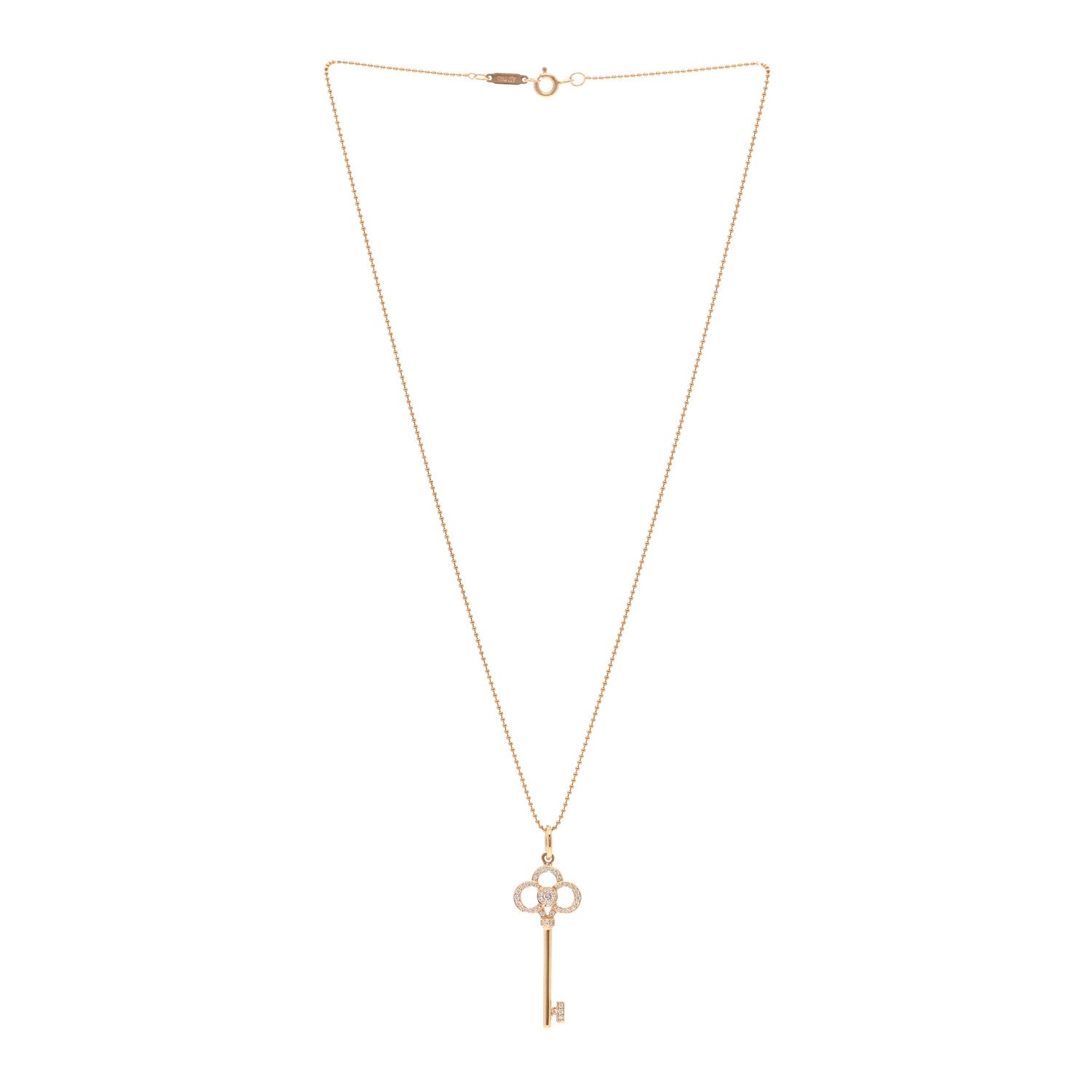 Tiffany 18K Rose Gold Diamond Crown Key Pendant Necklace 3 of 5