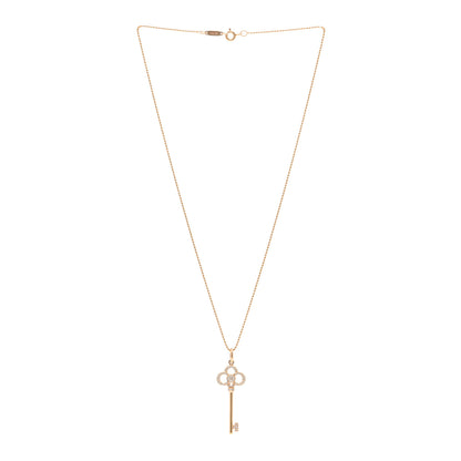 Tiffany 18K Rose Gold Diamond Crown Key Pendant Necklace 3 of 5
