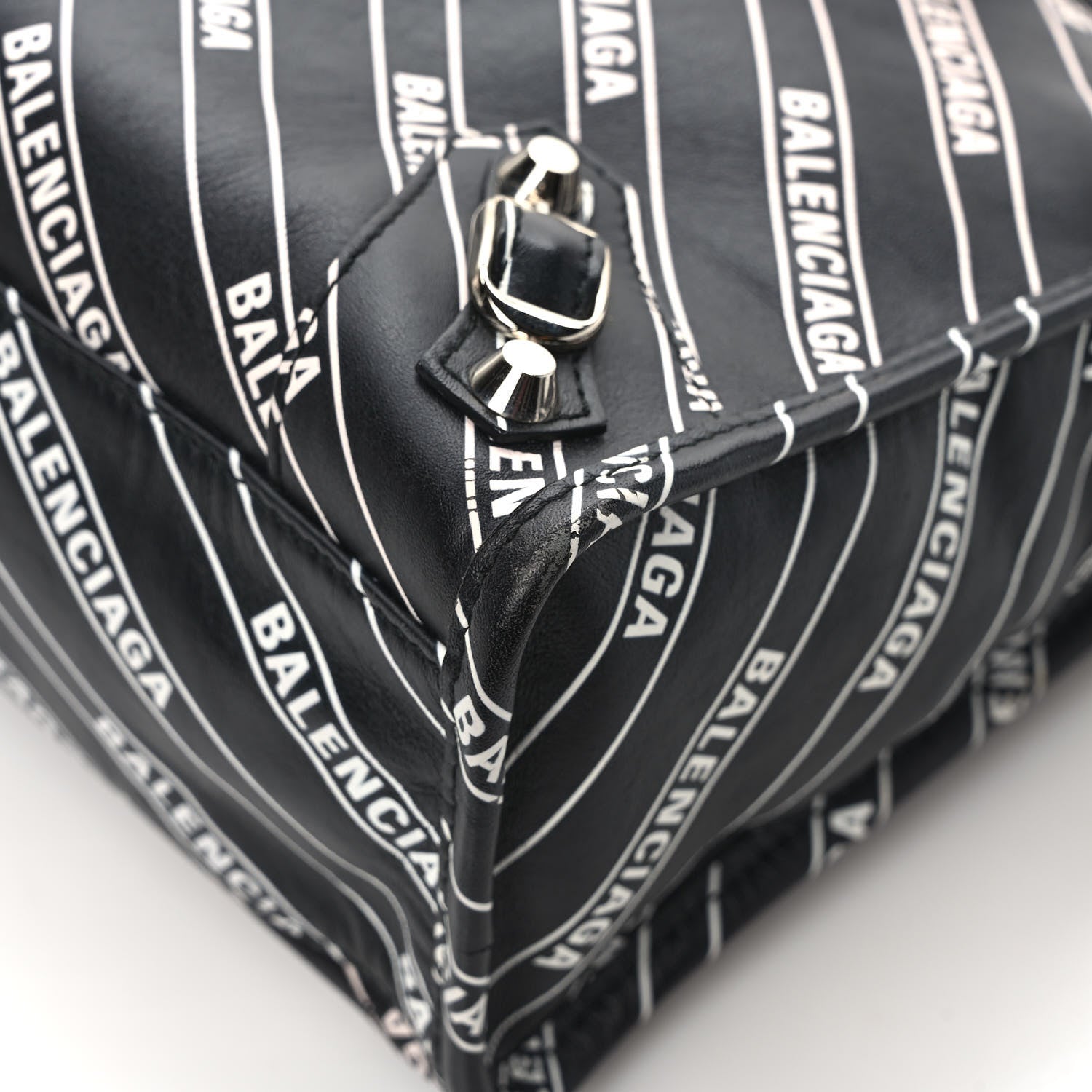 Balenciaga Veau Allover Logo Classic Silver Hardware S City Black White 11 of 13