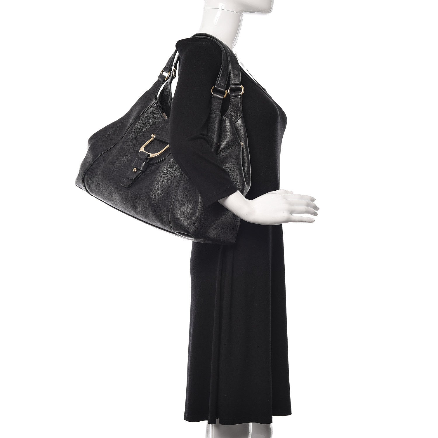 Gucci Pebbled Calfskin Medium Greenwich Shoulder Bag Black 2 of 10