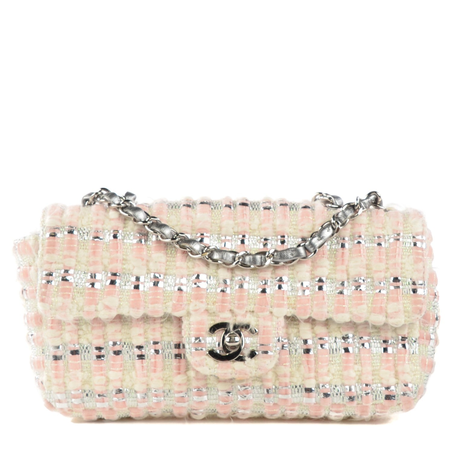 Chanel Tweed Quilted Small East West Flap Pink 1 of 8