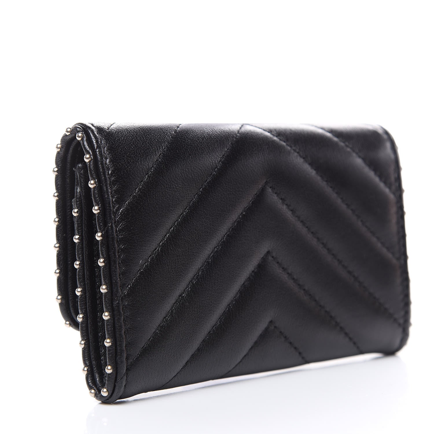 Chanel Lambskin Chevron Quilted Studded Card Holder Black 3 of 9