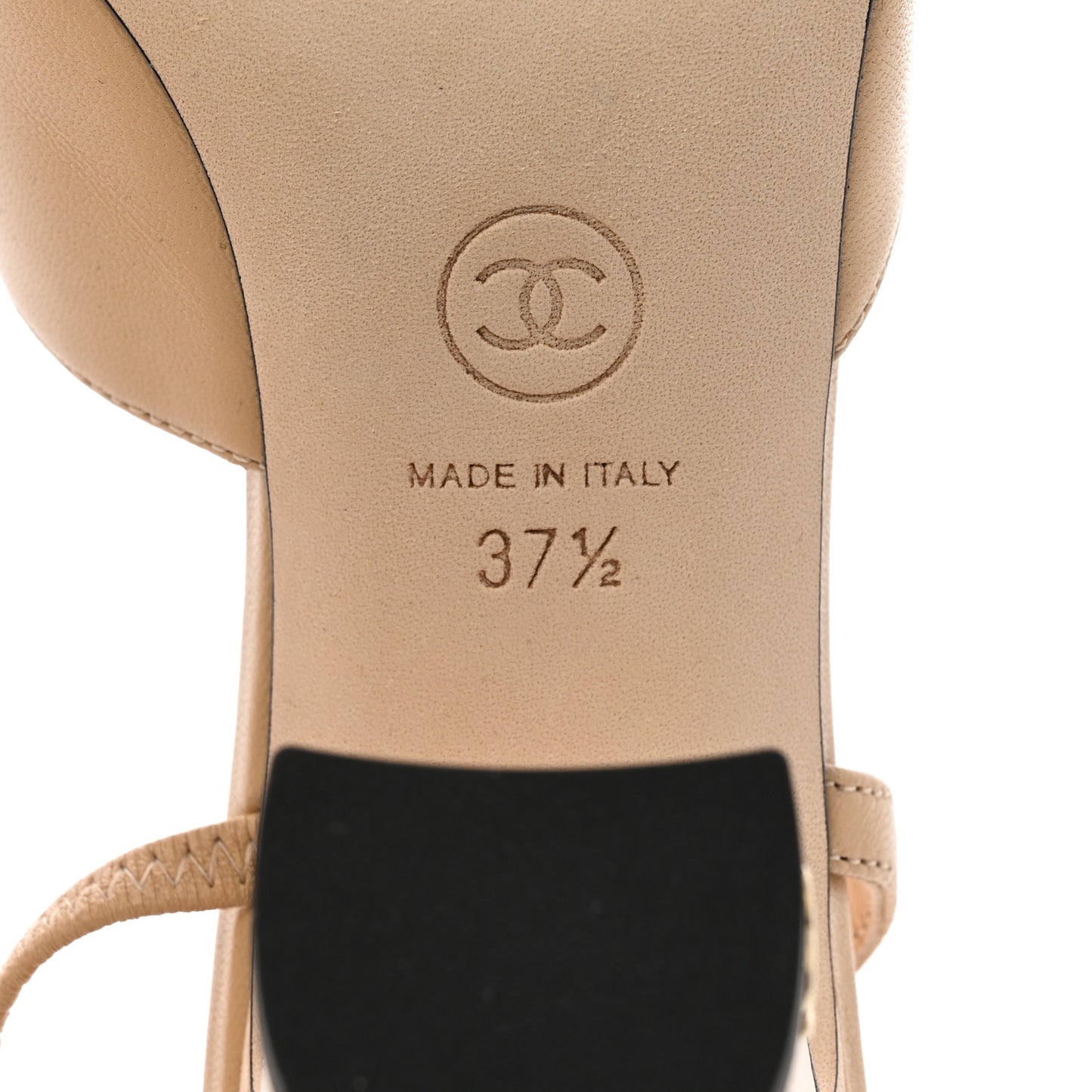 Lambskin Grosgrain Cap Toe CC Slingback Pumps 37.5 Beige Black