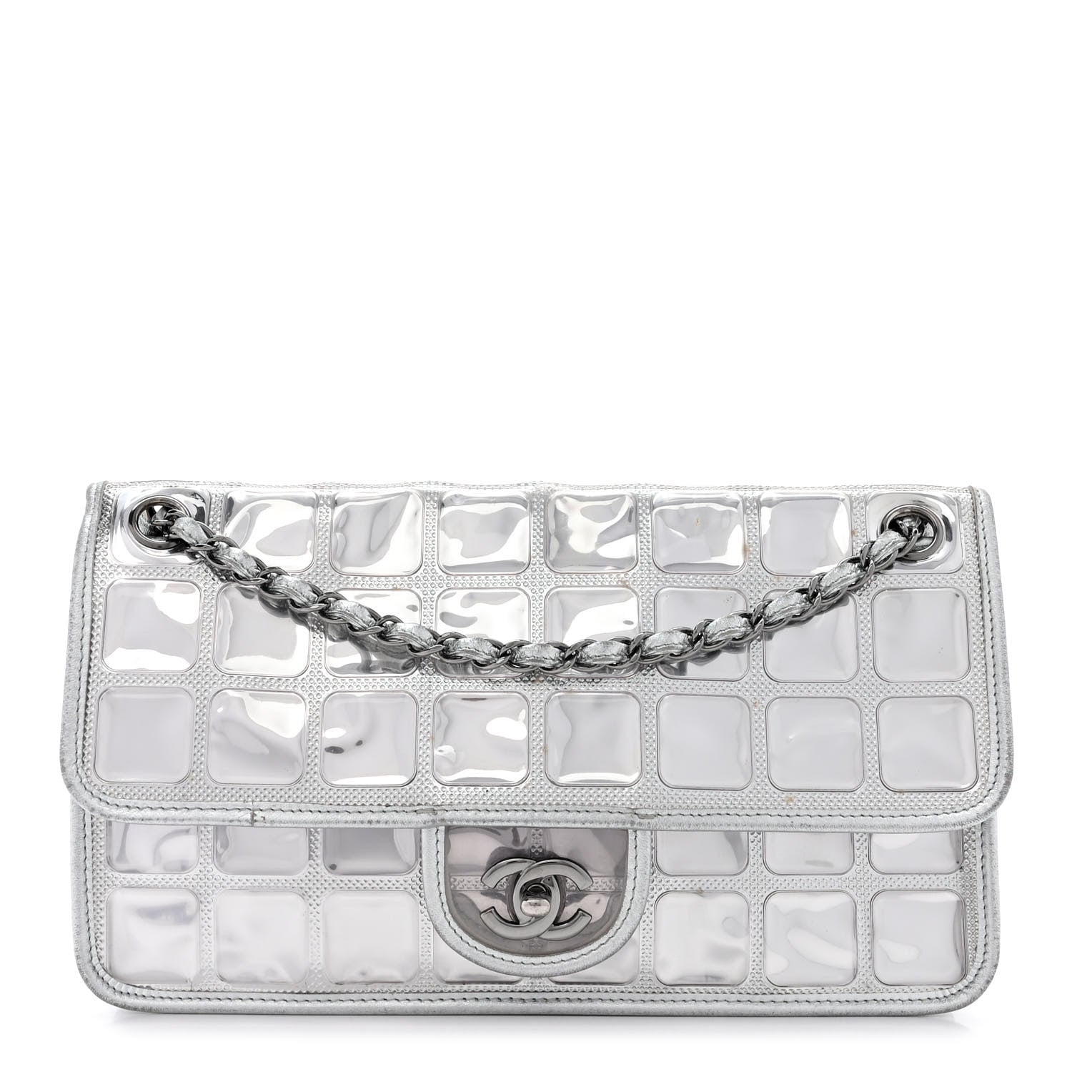 Chanel Vinyl Large Ice Cube Flap Silver 1 of 15