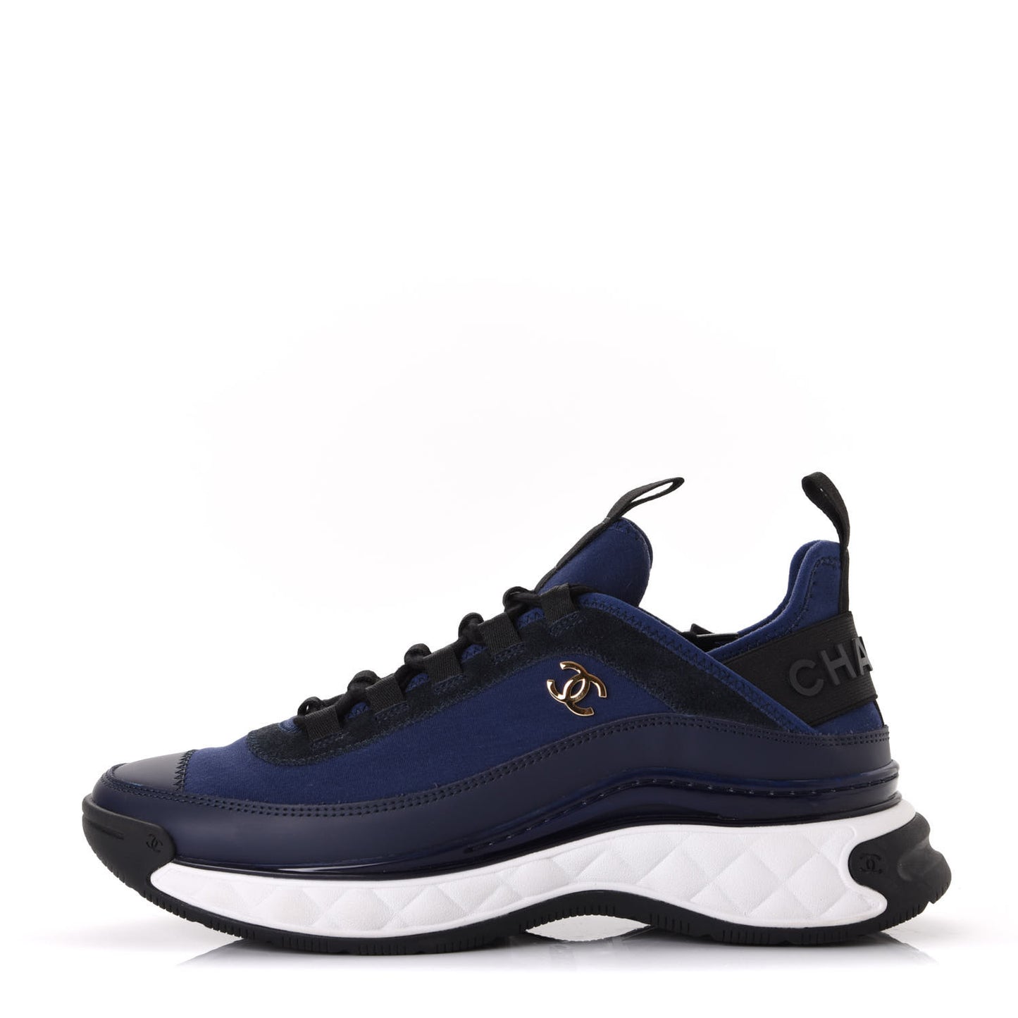 Fabric Calfskin Suede CC Sneakers 38.5 Navy Black