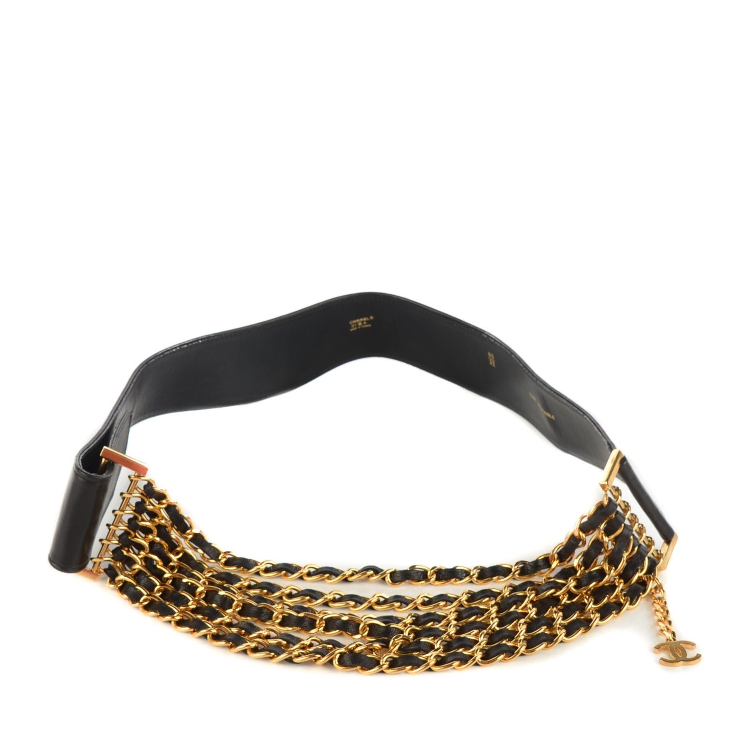 Lambskin Chain Wide CC Belt 80 32 Black Gold