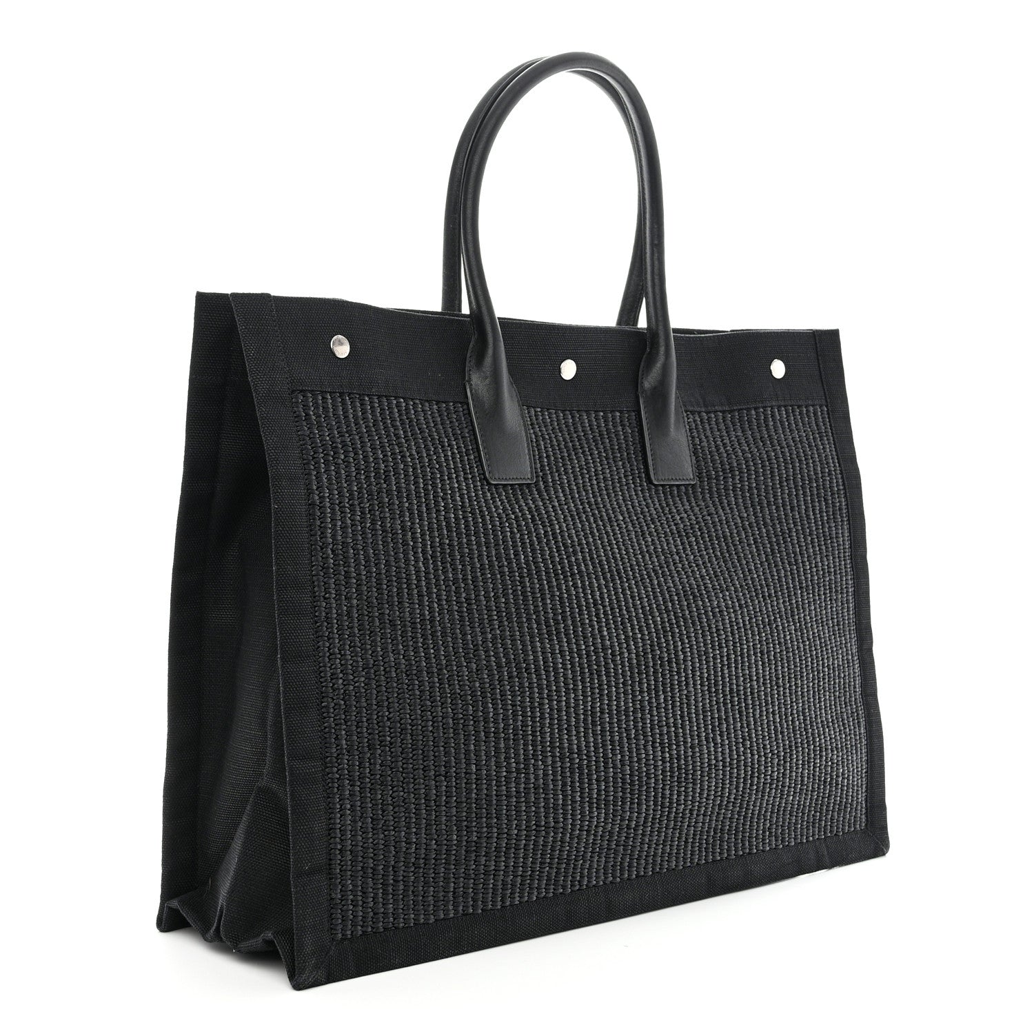 Saint Laurent Raffia Linen Calfskin Rive Gauche Tote Black 3 of 10