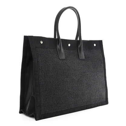 Saint Laurent Raffia Linen Calfskin Rive Gauche Tote Black 3 of 10