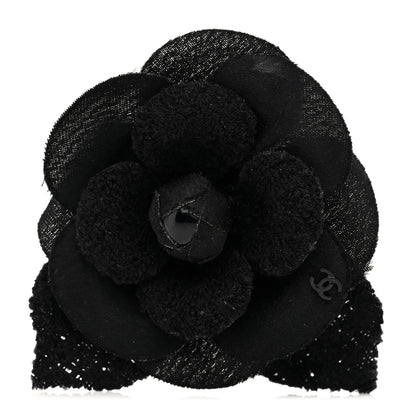 Chanel Tweed Fabric Camellia Pin Brooch Black 1 of 3