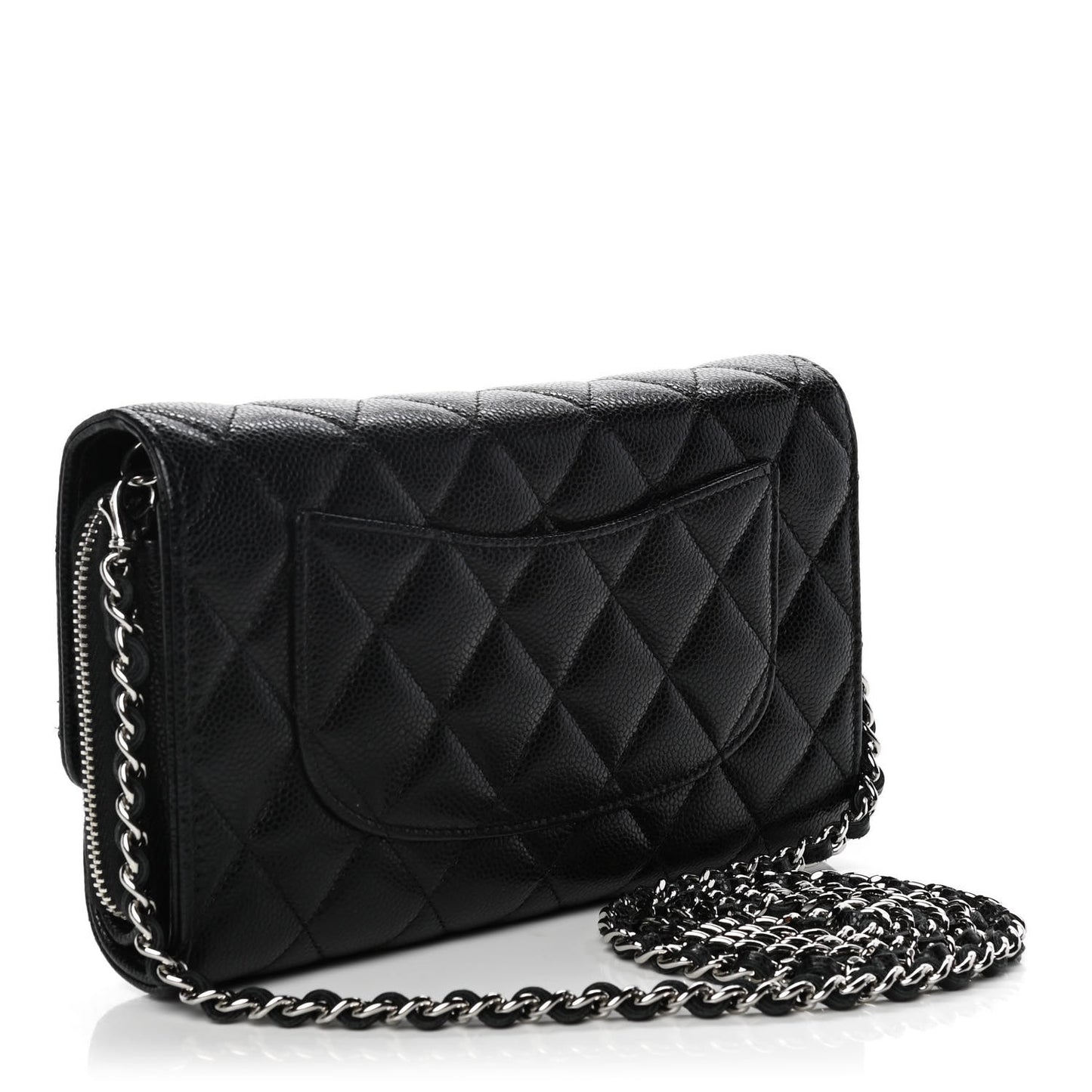 Caviar Quilted Phone Holder Wallet on Removable Chain Black