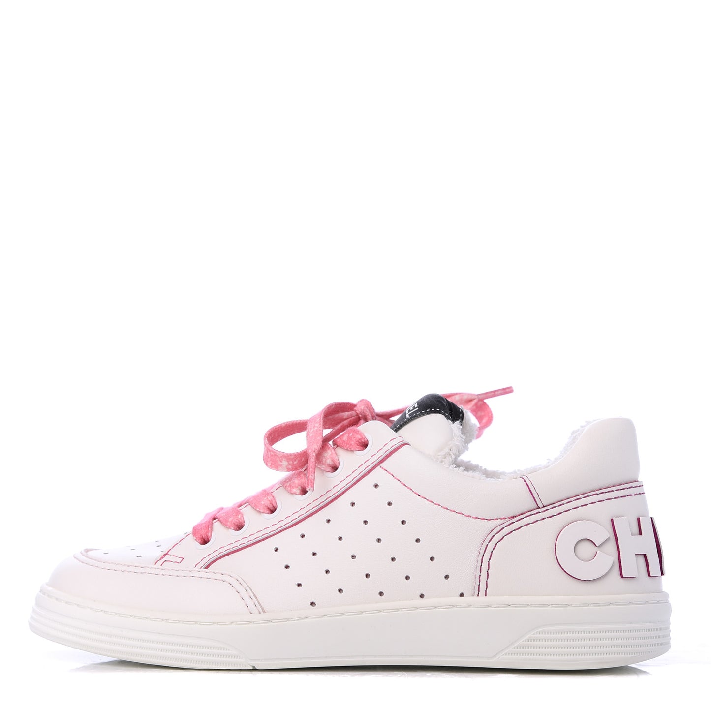 Calfskin Womens Logo Sneakers 37.5 White Pink