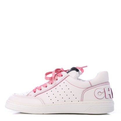 Chanel Calfskin Womens Logo Sneakers 37.5 White Pink 1 of 10