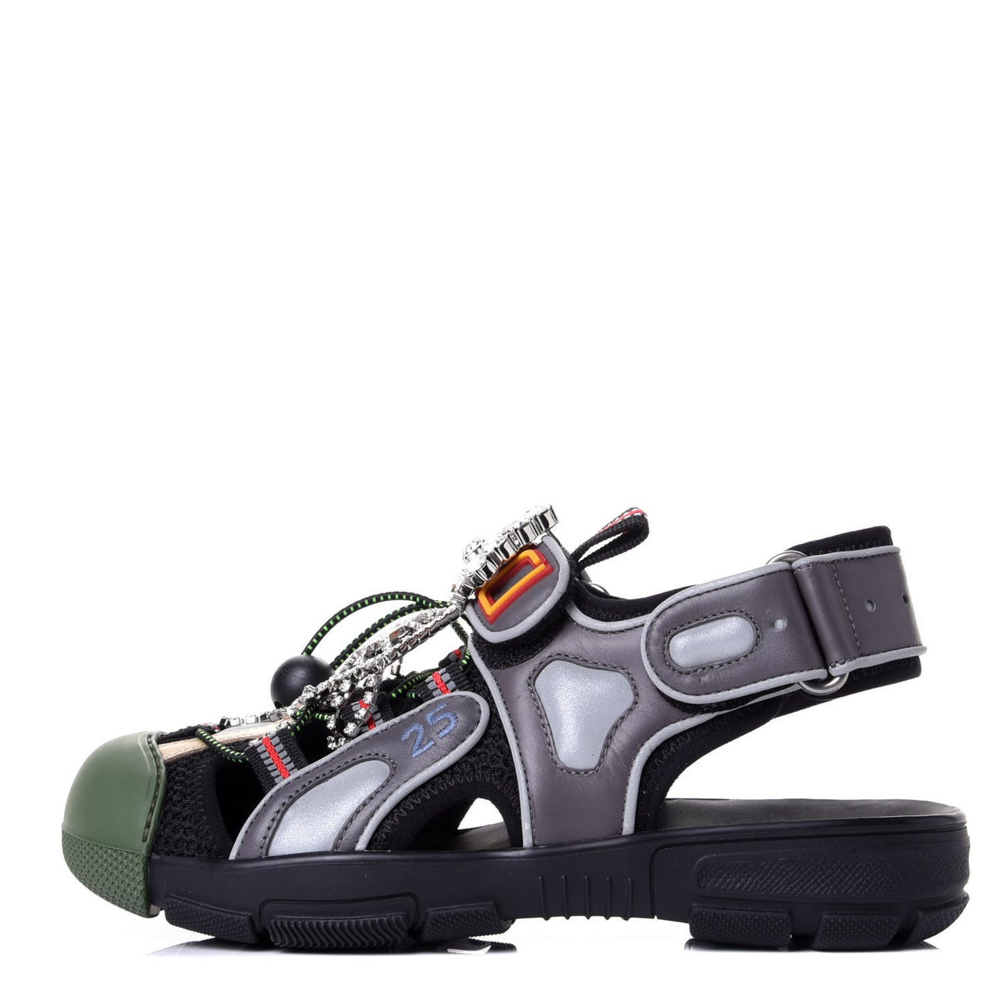 Mesh Fabric Tinsel Sport Sandals 35.5 Black Silver Green