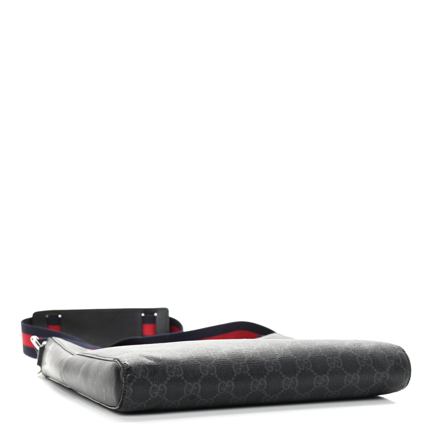 GG Supreme Monogram Appia Calfskin Web Flat Messenger Bag Black Grey