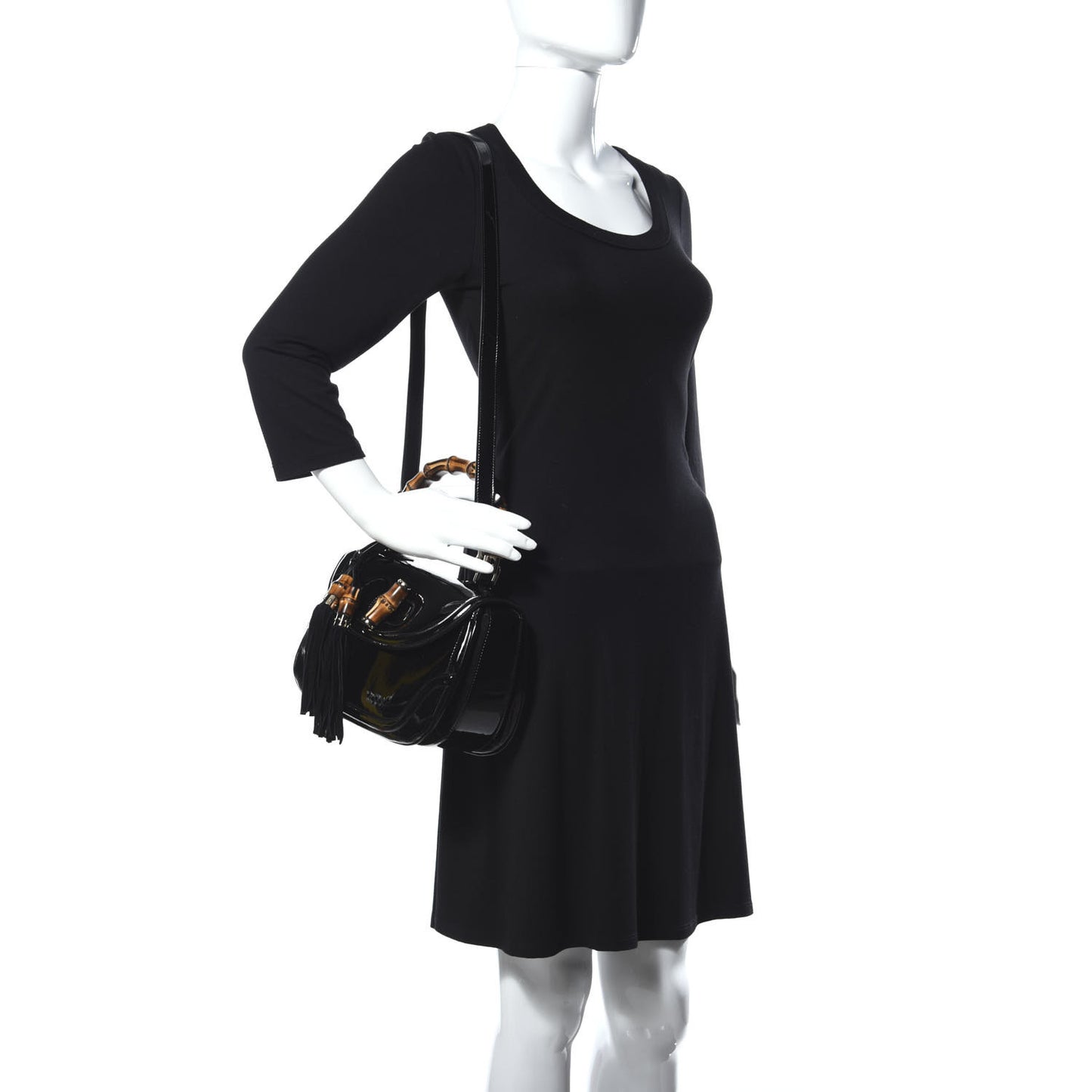 Patent Medium New Bamboo Top Handle Bag Black