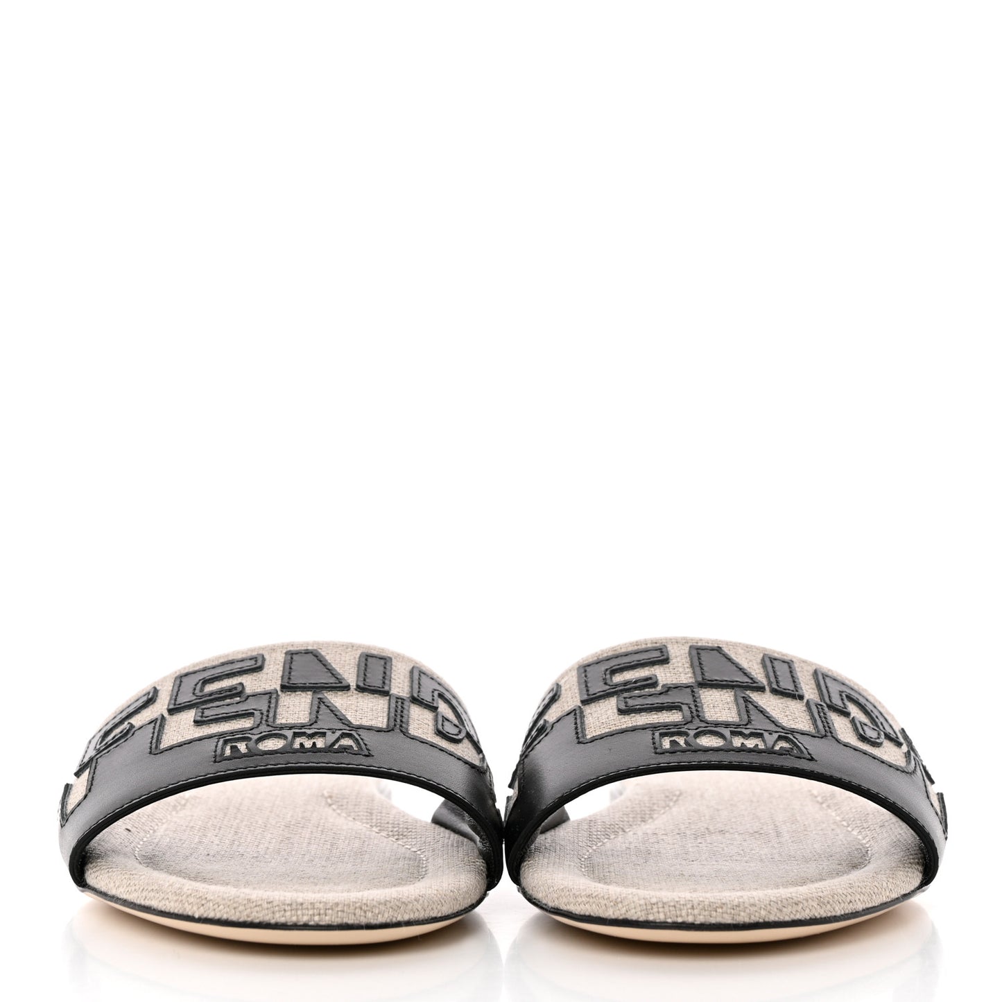 Vitello Canvas Signature Flat Slide Sandals 37 Black Grezzo