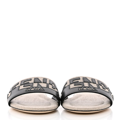 Fendi Vitello Canvas Signature Flat Slide Sandals 37 Black Grezzo 2 of 16