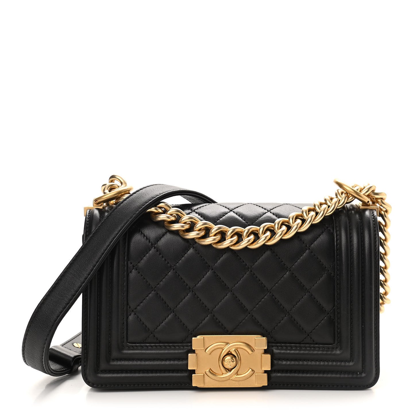 Lambskin Quilted Small Boy Flap Black