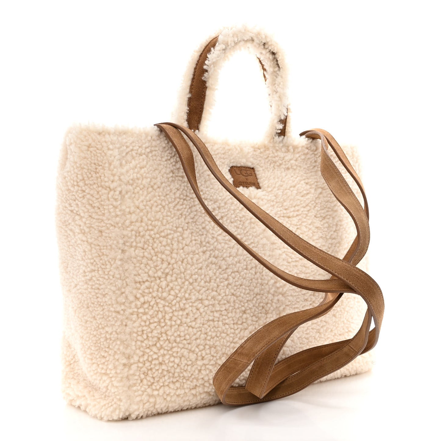 X UGG Suede Shearling Medium Shopping Bag Natural