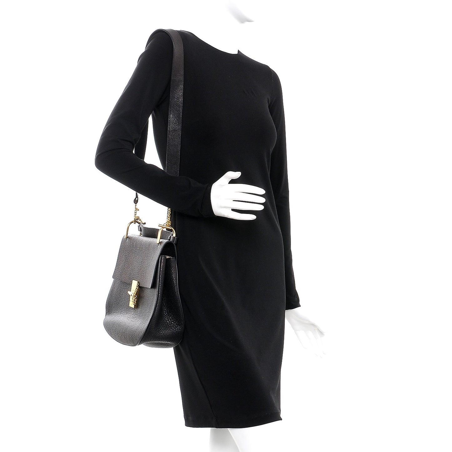 Grained Lambskin Large Drew Shoulder Bag Black