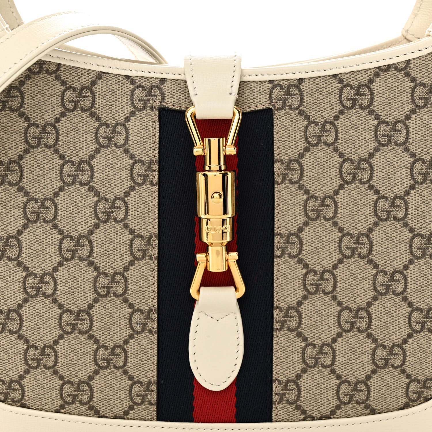 Gucci GG Supreme Monogram Azalea Calfskin Web Small Jackie 1961 Hobo Beige Ebony Mystic White 8 of 12