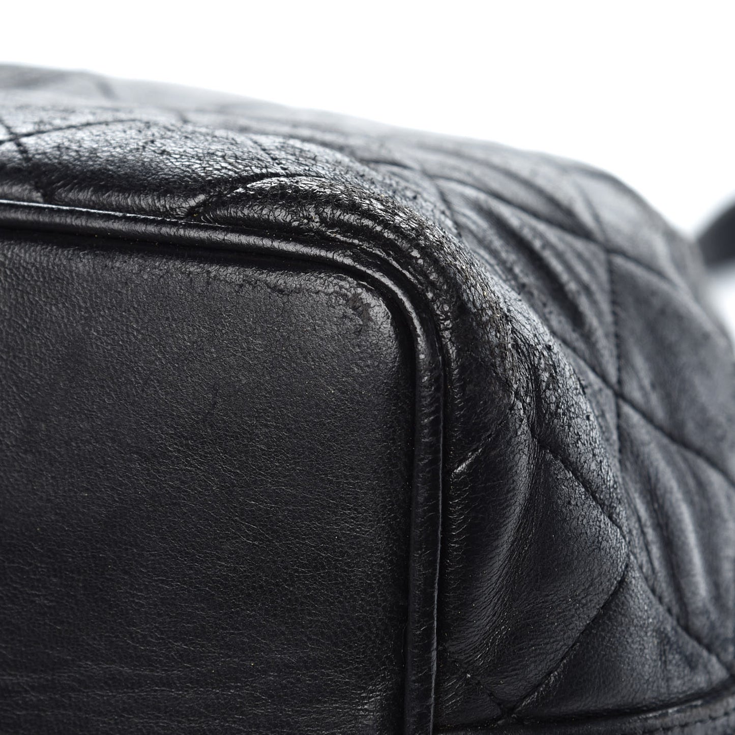 Lambskin Quilted Drawstring Bag Black