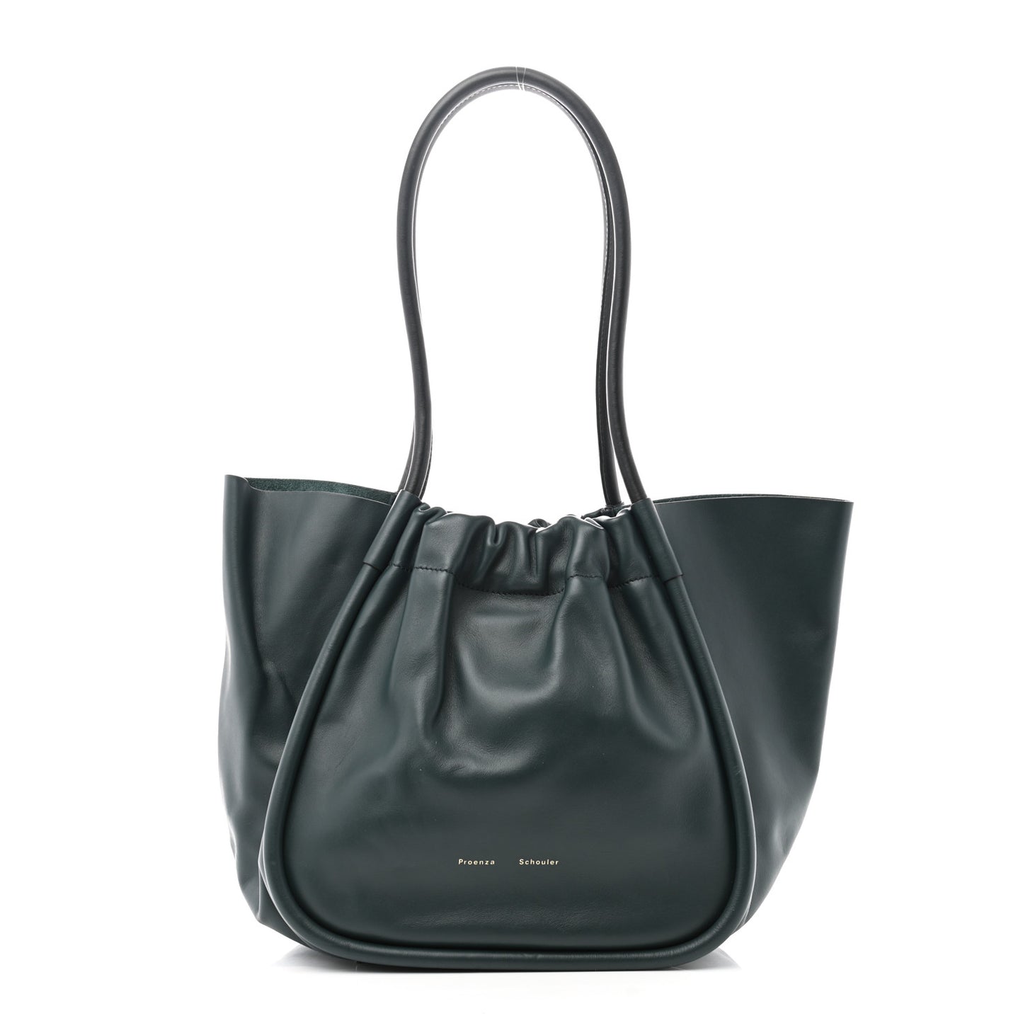 Calfskin Large Ruched Tote Petrol Green