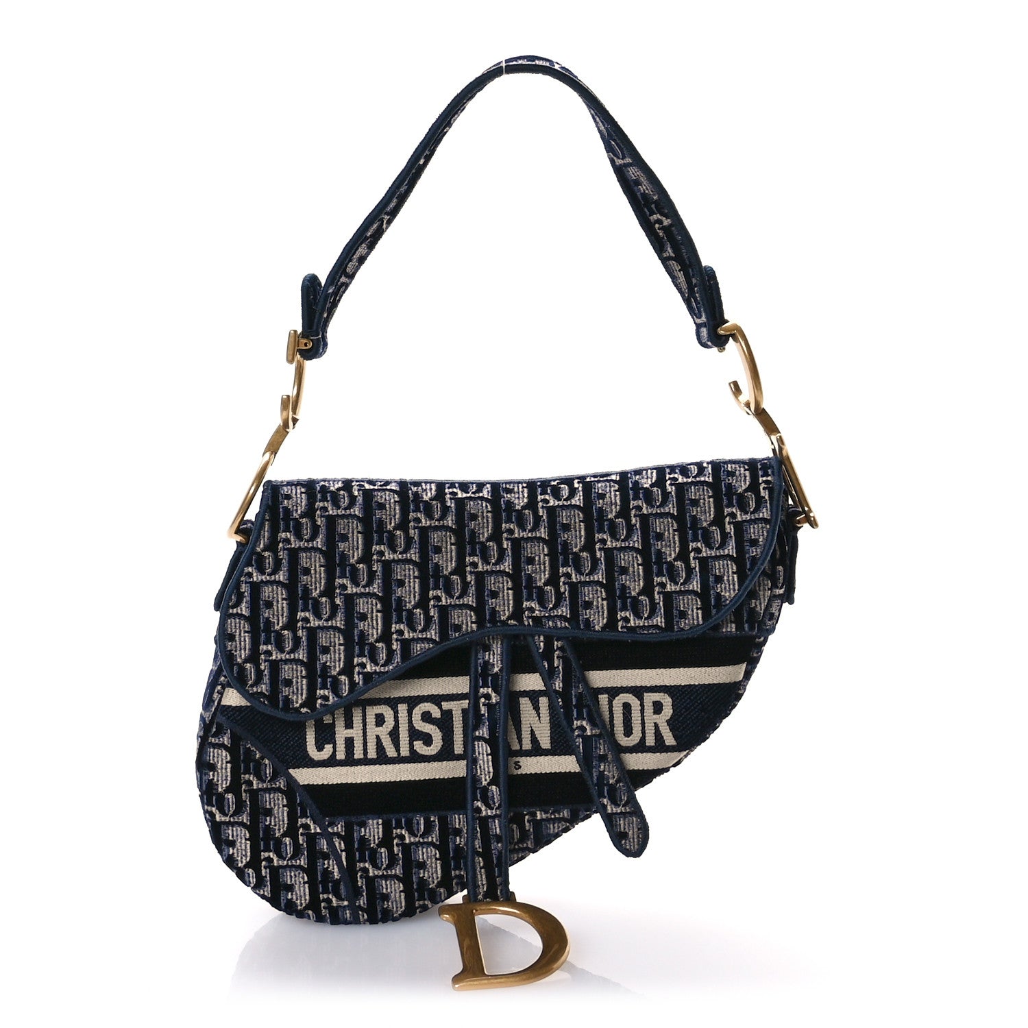 Christian Dior Velvet Oblique Saddle Bag Blue 1 of 13