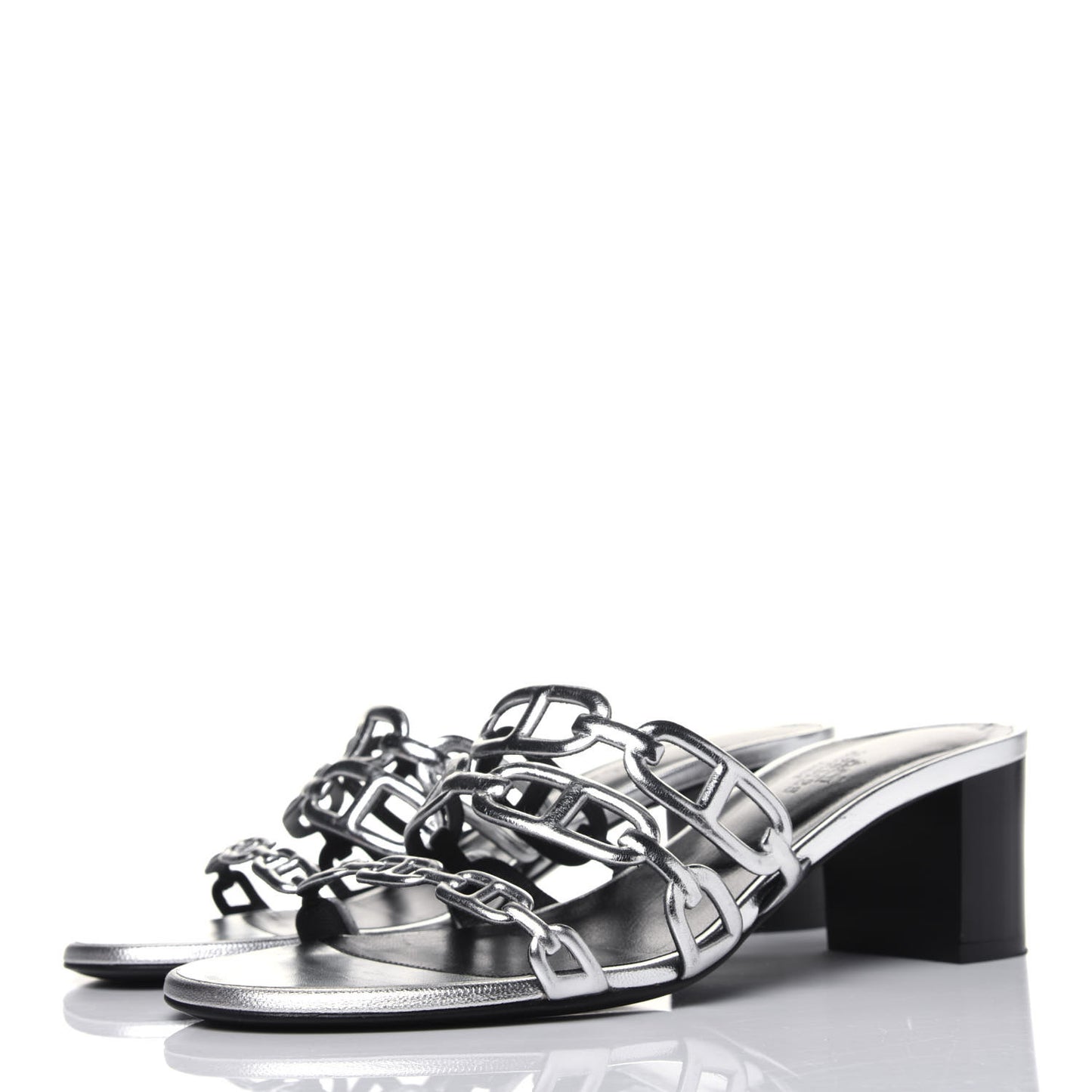 Metallic Calfskin Tandem Sandals 38 Gris Argente