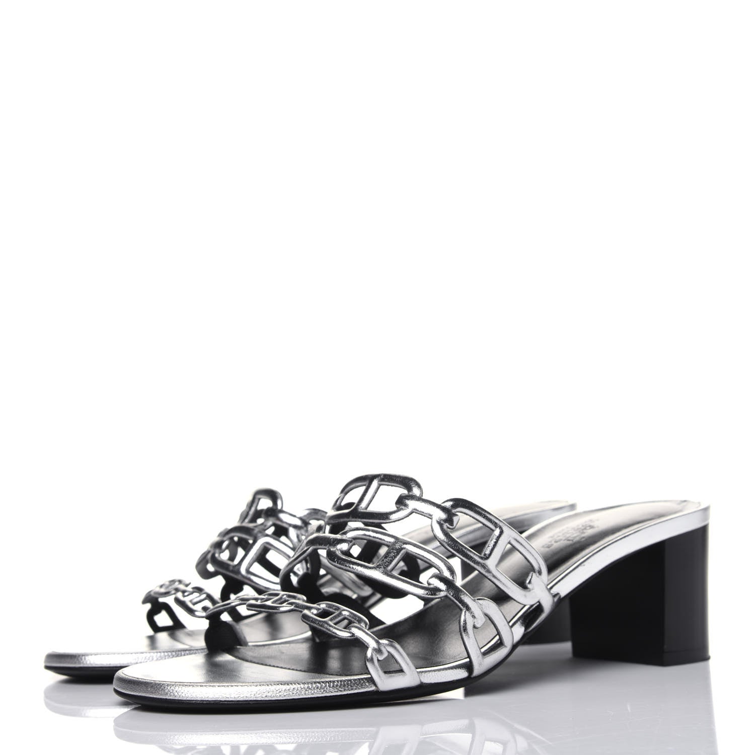 Hermes Metallic Calfskin Tandem Sandals 38 Gris Argente 3 of 13