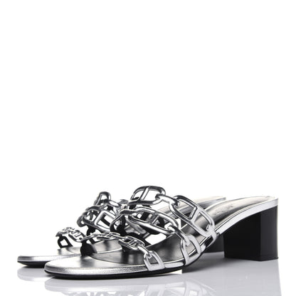 Hermes Metallic Calfskin Tandem Sandals 38 Gris Argente 3 of 13