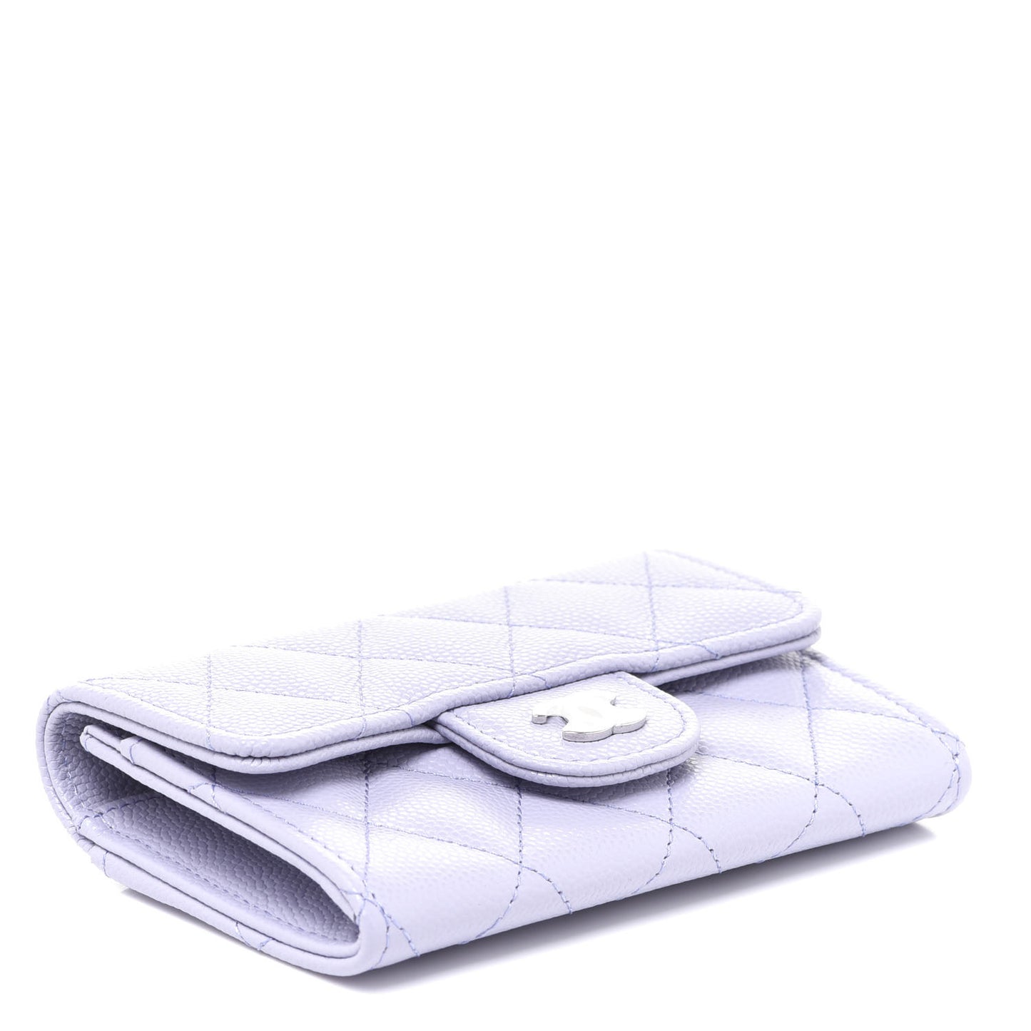 Caviar Quilted Flap Card Holder Wallet Light Purple