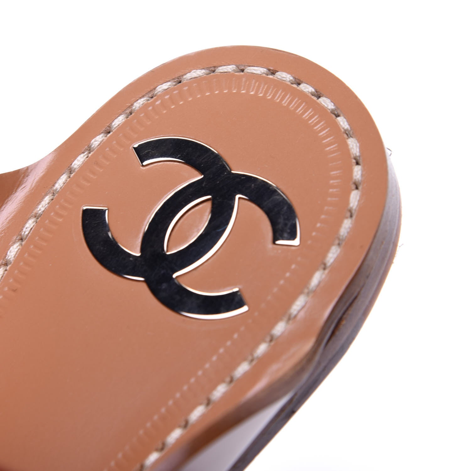 Chanel Calfskin Chain CC Thong Flat Sandals 36 Beige 6 of 11