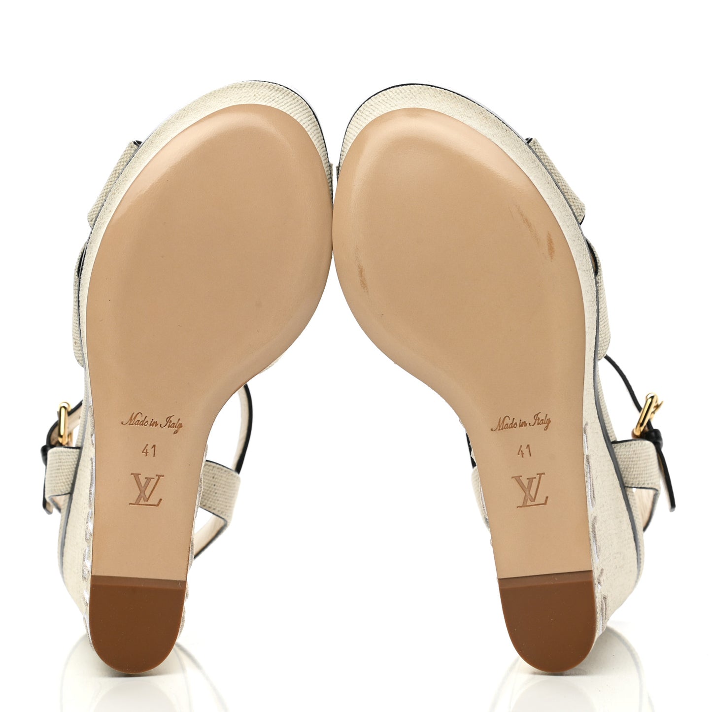 Canvas Calfskin Postcard Wedge Sandals 41 Ecru
