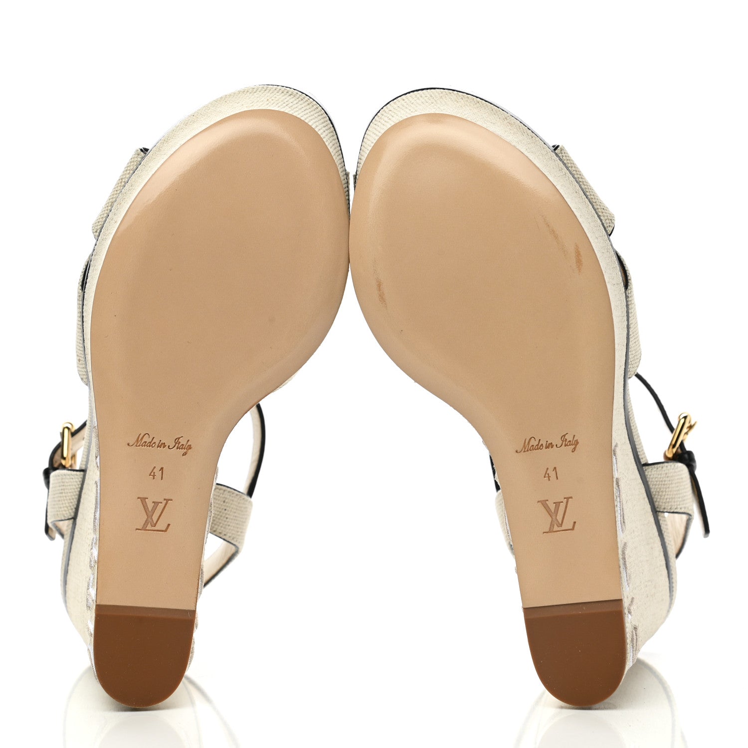 Louis Vuitton Canvas Calfskin Postcard Wedge Sandals 41 Ecru 5 of 9