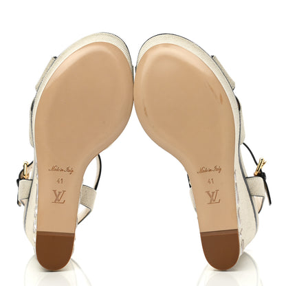 Louis Vuitton Canvas Calfskin Postcard Wedge Sandals 41 Ecru 5 of 9