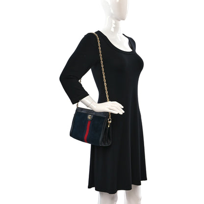 Gucci Suede Patent Web Small Ophidia Chain Shoulder Bag Blue Black 3 of 9