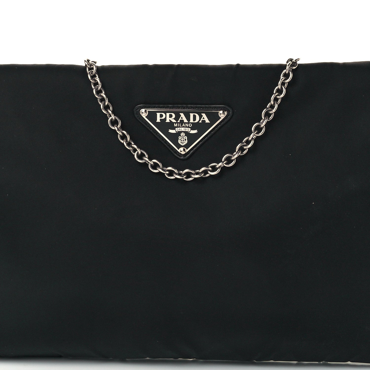 Prada Tessuto Nylon Soft Padded Medium Chain Clutch Bag Black 8 of 10