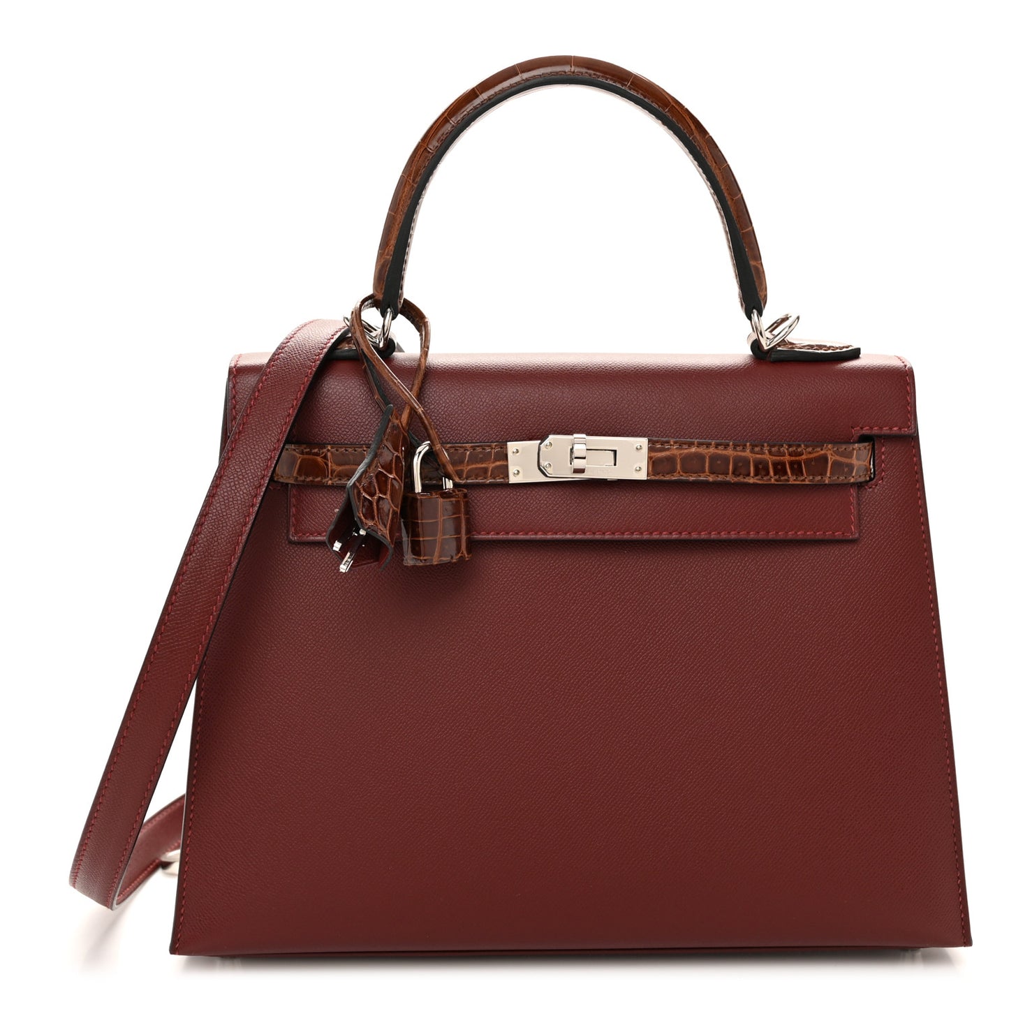 Madame Calfskin Shiny Niloticus Crocodile Kelly Sellier Touch 25 Rouge H Terre
