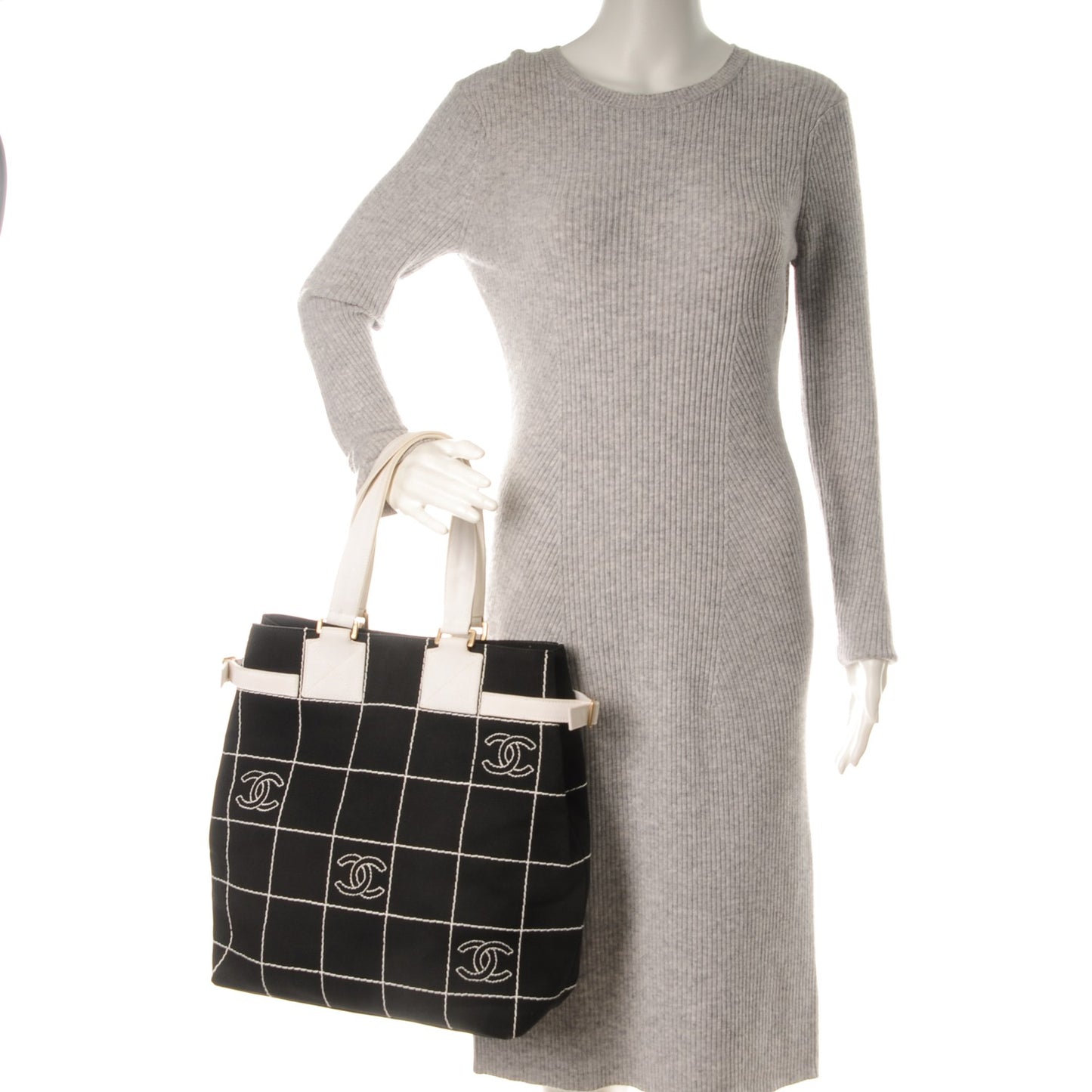 Canvas Square Stitched CC Tote Black