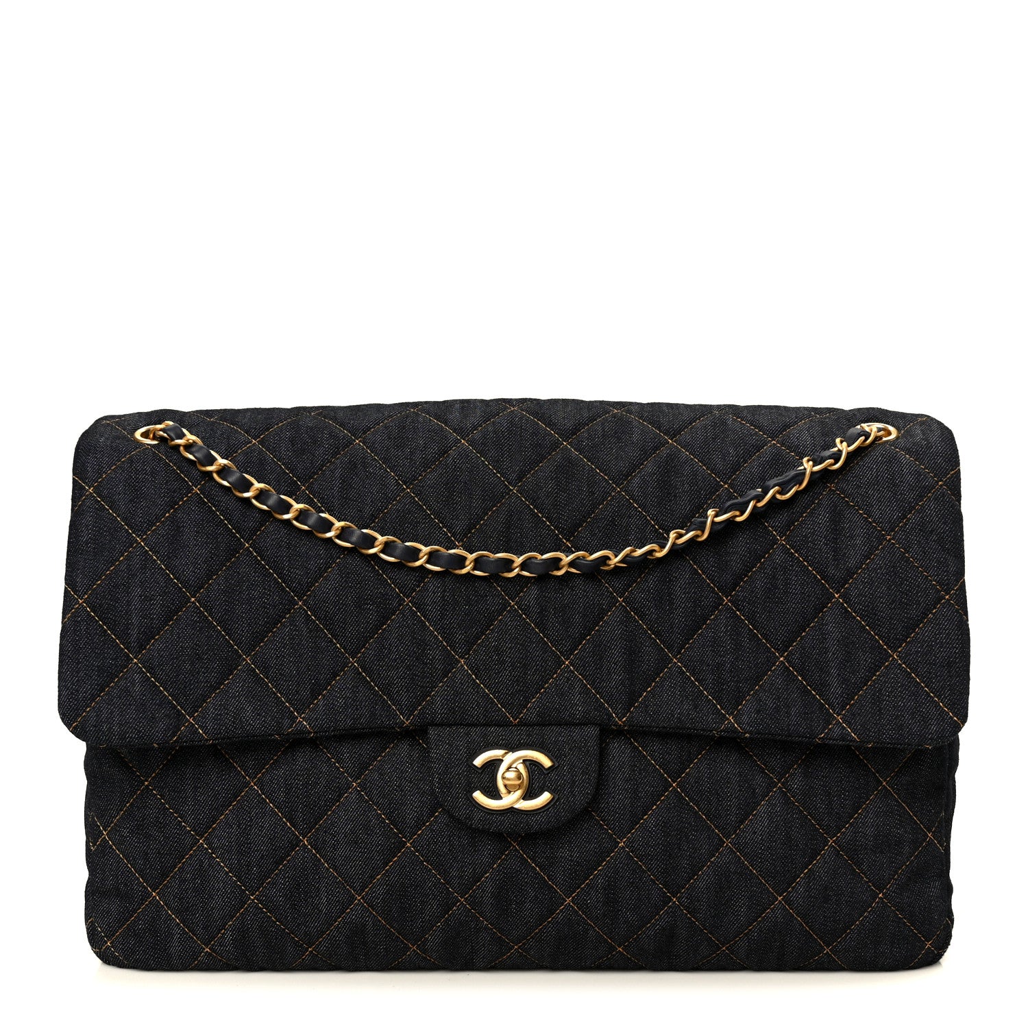 Chanel Denim Quilted XXL Travel Flap Bag Dark Blue Orange 1 of 11