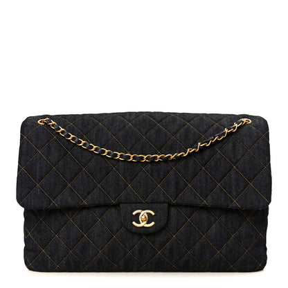 Chanel Denim Quilted XXL Travel Flap Bag Dark Blue Orange 1 of 11