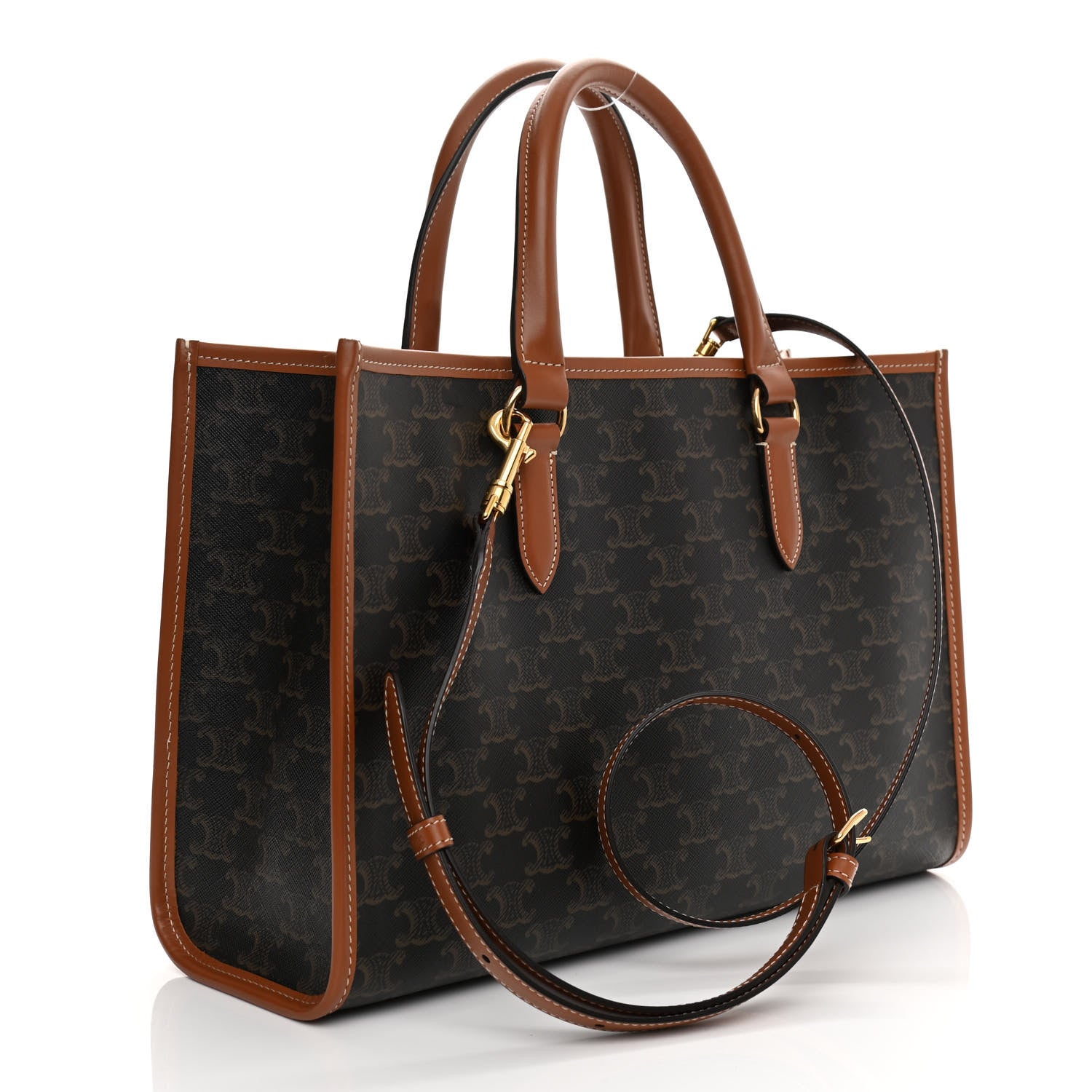 セリーヌ Celine Canvas Calfskin Horizontal Cabas Natural Tan 1764363