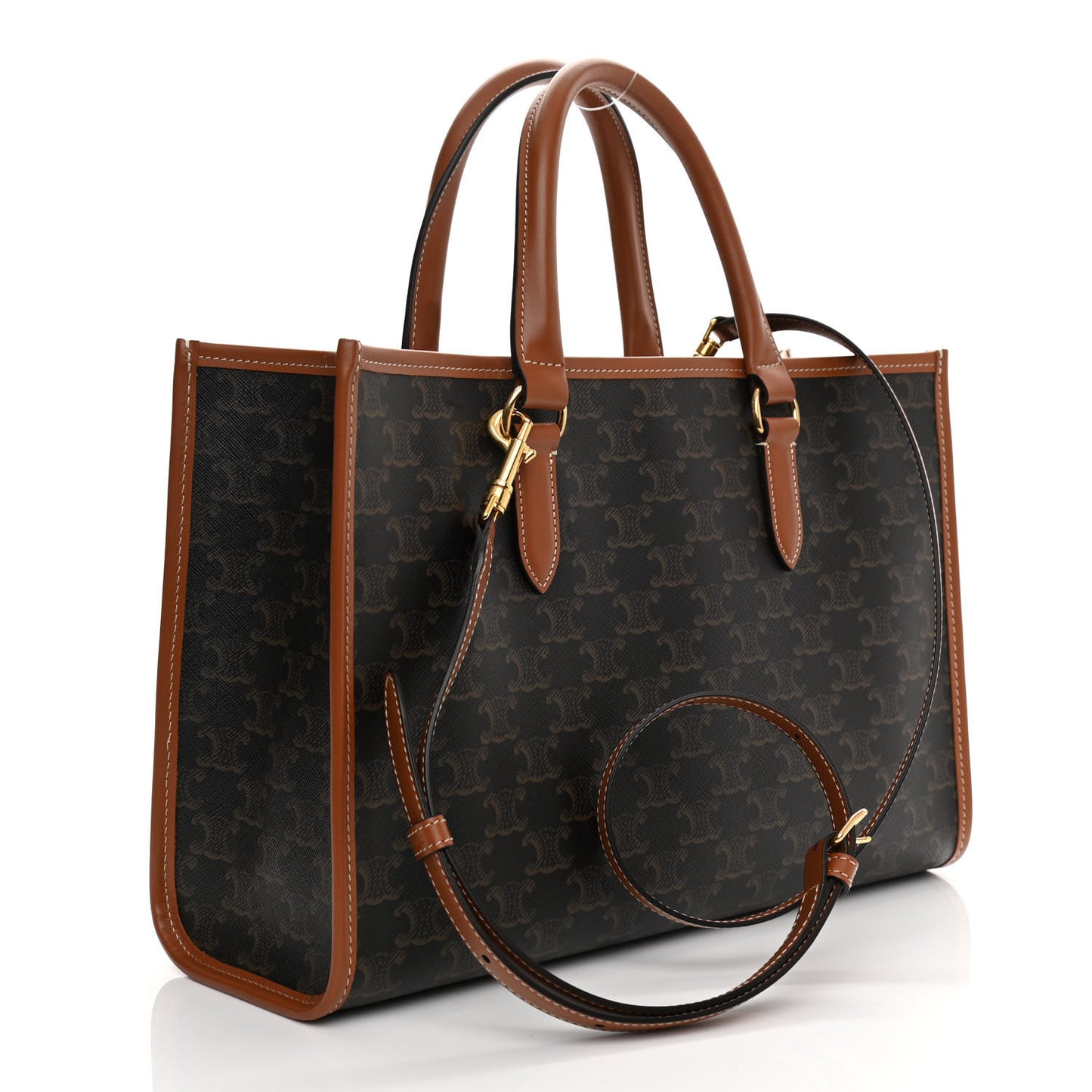 Triomphe Canvas Calfskin Mini Horizontal Cabas Tan