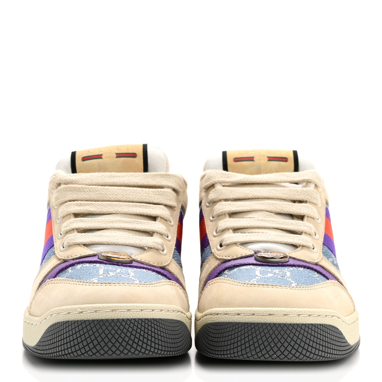 Calfskin Lame GG Monogram Web Womens Screener Sneakers 36 Blue Silver Dusty Milk Shine Purple