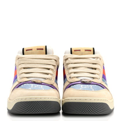 Gucci Calfskin Lame GG Monogram Web Womens Screener Sneakers 36 Blue Silver Dusty Milk Shine Purple 3 of 10