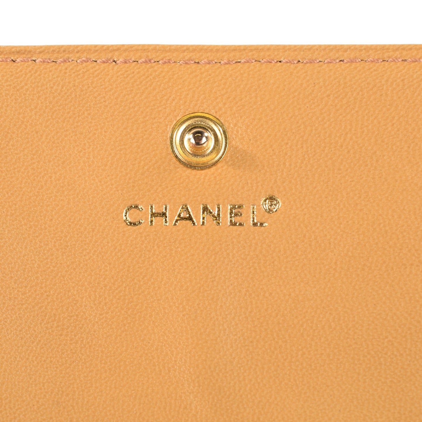 Lambskin Chocolate Bar Quilted Long Wallet Beige