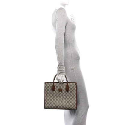 Gucci GG Supreme Monogram Azalea Calfskin Small Retro Interlocking G Tote Bag Beige Ebony Brown Sugar 2 of 11