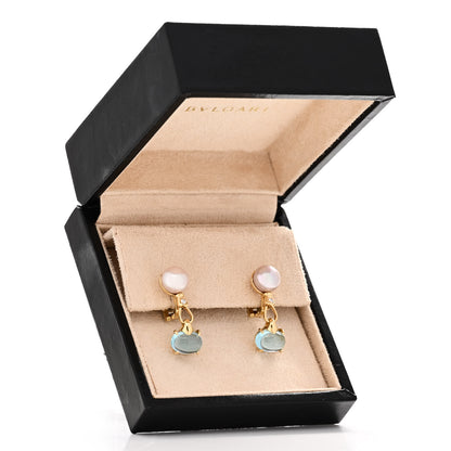 Bulgari 18K Yellow Gold Diamond Blue Topaz Pearl Allegra Drop Earrings 6 of 6